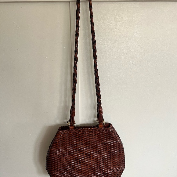 Talbots Handbags - Talbots Woven Genuine Leather Shoulder Bag in Dark Brown